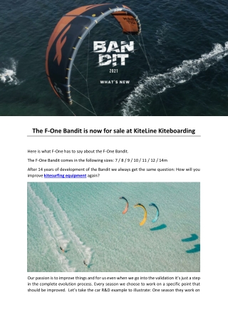 The F-One Bandit is now for sale at KiteLine Kiteboarding