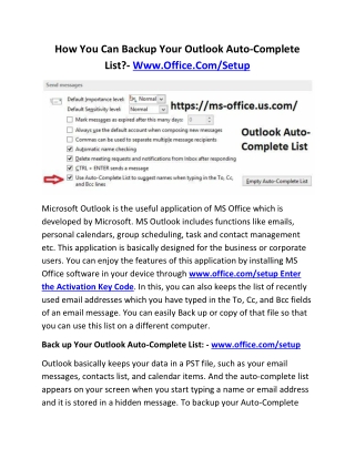 How You Can Backup Your Outlook Auto-Complete List?- Www.Office.Com/Setup