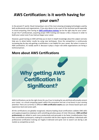 Worth of AWS Certification Training For Aspirants