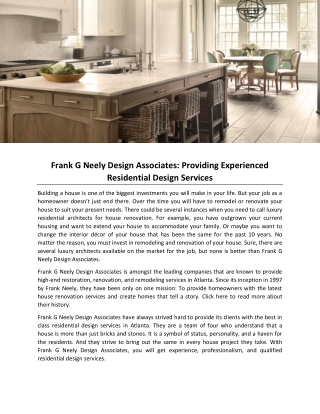 Frank G Neely Design Associates: Providing Experienced Residential Design Services