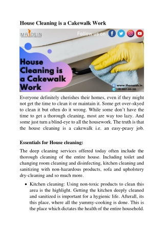 House cleaning is ignored the most by youngsters
