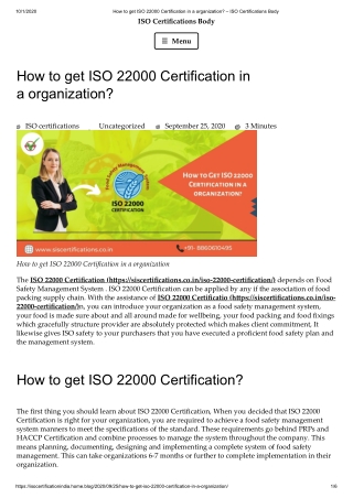 How to get ISO 22000 Certification (FSMS) in a organization?