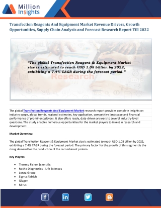 Transfection Reagents And Equipment Market Segmentation | Dynamics & Revenue Analysis | Forecast