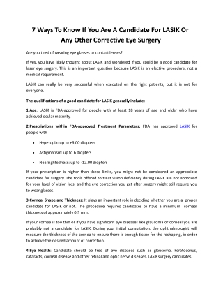 7 Ways To Know If You Are A Candidate For LASIK Or Any Other Corrective Eye Surgery