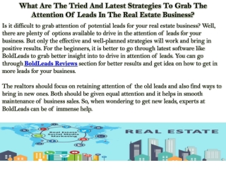 What Are The Tried And Latest Strategies To Grab The Attention Of Leads In The Real Estate Business?