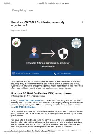 How does ISO 27001 Certification secure My organization?