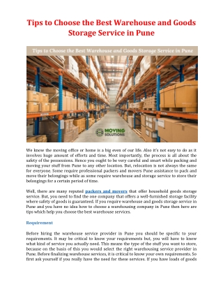 Tips to Choose the Best Warehouse and Goods Storage Service in Pune