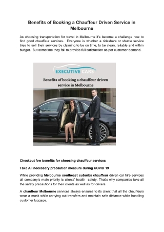 Benefits of Booking a Chauffeur Driven Service in Melbourne |Winery Tours Melbourne