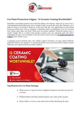 Car Paint Protection Calgary - Is Ceramic Coating Worthwhile?