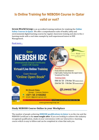Is Online Training for NEBOSH Course in Qatar valid or not?