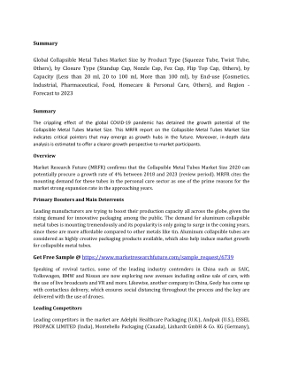 Collapsible Metal Tubes Market Size | COVID-19 Analysis