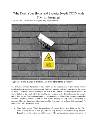 Why Does Your Homeland Security Needs CCTV with Thermal Imaging?