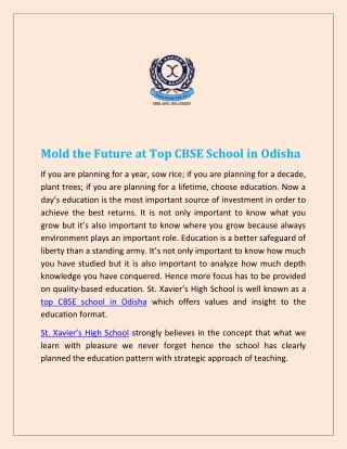 Mold the Future at Top CBSE School in Odisha