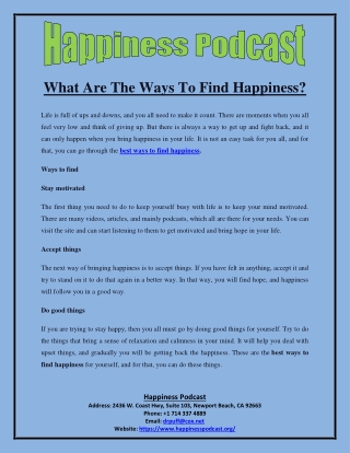 What Are The Ways To Find Happiness?