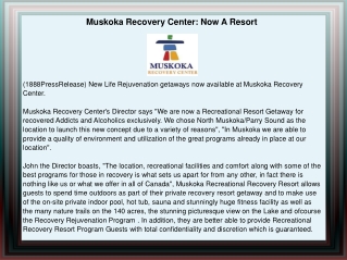 Muskoka Recovery Center: Now A Resort