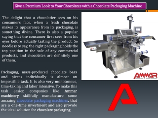 Chocolate Packaging Machines from Ammar Machinery