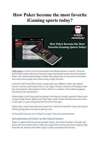 How Poker become the most favorite iGaming sports today?