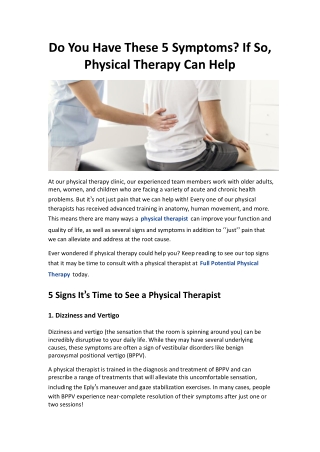 Do You Have These 5 Symptoms? If So, Physical Therapy Can Help