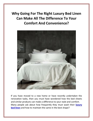 Why Going For The Right Luxury Bed Linen Can Make All The Difference To Your Comfort And Convenience?