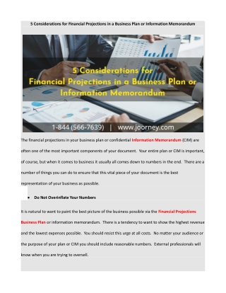 5 Considerations for Financial Projections in a Business Plan or Information Memorandum