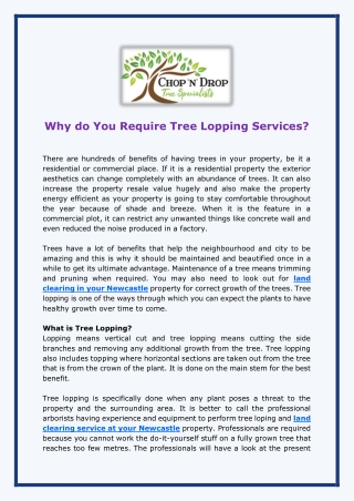 Why do You Require Tree Lopping Services?