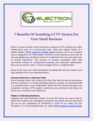 7 Benefits Of Installing CCTV System For Your Small Business
