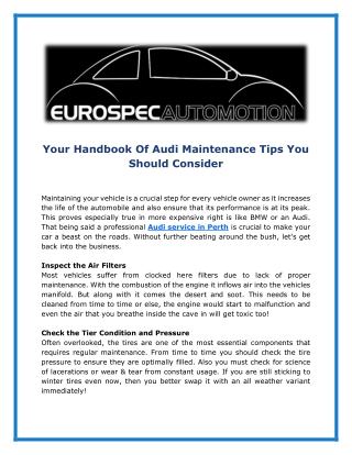 Your Handbook Of Audi Maintenance Tips You Should Consider