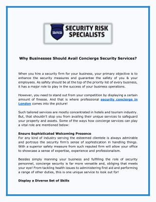 Why Businesses Should Avail Concierge Security Services?