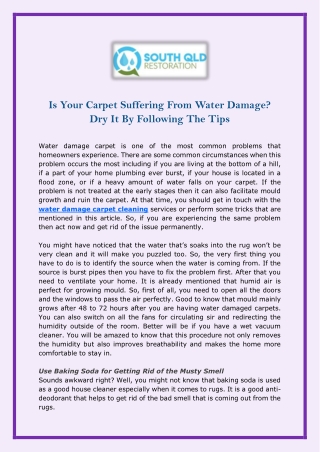 Is Your Carpet Suffering From Water Damage? Dry It By Following The Tips