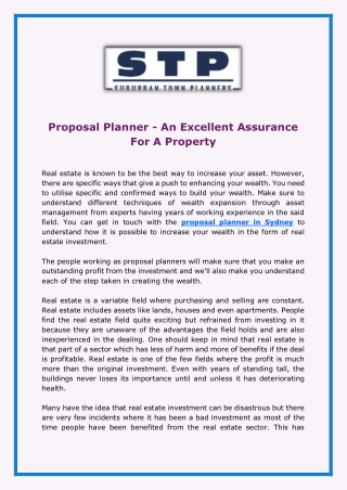 Proposal Planner - An Excellent Assurance For A Property