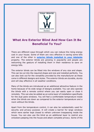 What Are Exterior Blind And How Can It Be Beneficial To You?