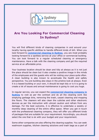 Are You Looking For Commercial Cleaning In Sydney?