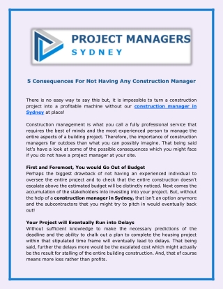 5 Consequences For Not Having Any Construction Manager