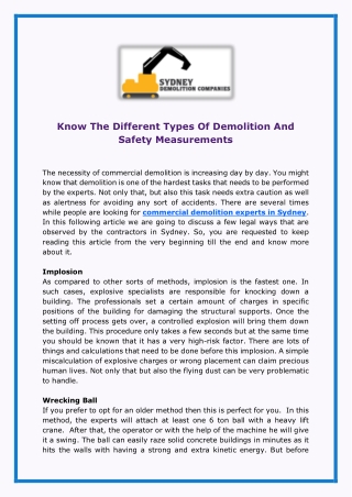 Know The Different Types Of Demolition And Safety Measurements