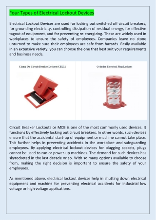 Four Types of Electrical Lockout Devices