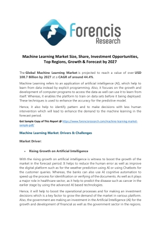 Machine Learning Market Size, Share, Investment Opportunities, Top Regions, Growth & Forecast by 2027