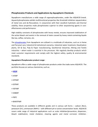 Phosphonates Products and Applications by Aquapharm Chemicals