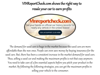 Vinreportcheck.com shows the right way to resale your car to earn profits