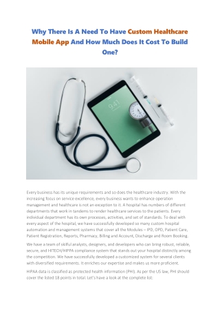 Why There Is A Need To Have Custom Healthcare Mobile App And How Much Does It Cost To Build One?