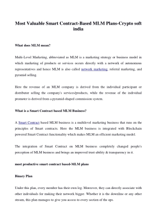 Most Valuable Smart Contract-Based MLM Plans-Crypto soft india