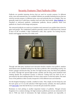 Security Features That Padlocks Offer