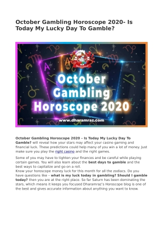 October Gambling Horoscope 2020- Is Today My Lucky Day To Gamble?