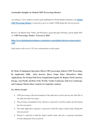 Global UHT Processing Market Trends, and Analysis with COVID-19 Impact- Forecasts 2026