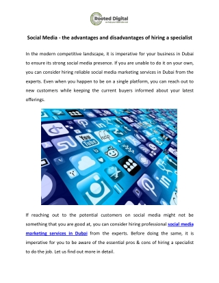 Social Media - the advantages and disadvantages of hiring a specialist