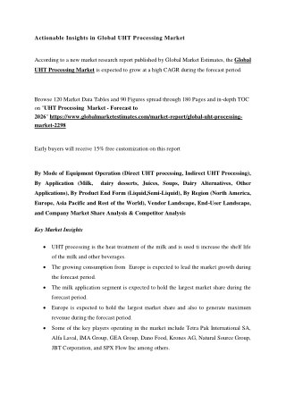 Global UHT Processing Market Trends, and Analysis with COVID-19 Impact- Forecasts 2026
