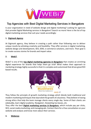 Top Agencies with best Digital Marketing Services in Bangalore