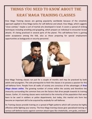 Things You Need To Know About The Krav Maga Training Classes