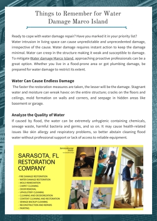 Things to Remember For Water Damage Marco Island