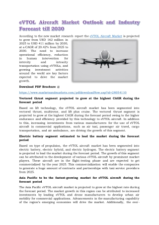 eVTOL Aircraft Market Outlook and Industry Forecast till 2030