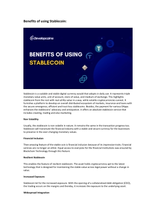 Benefits of using Stablecoin